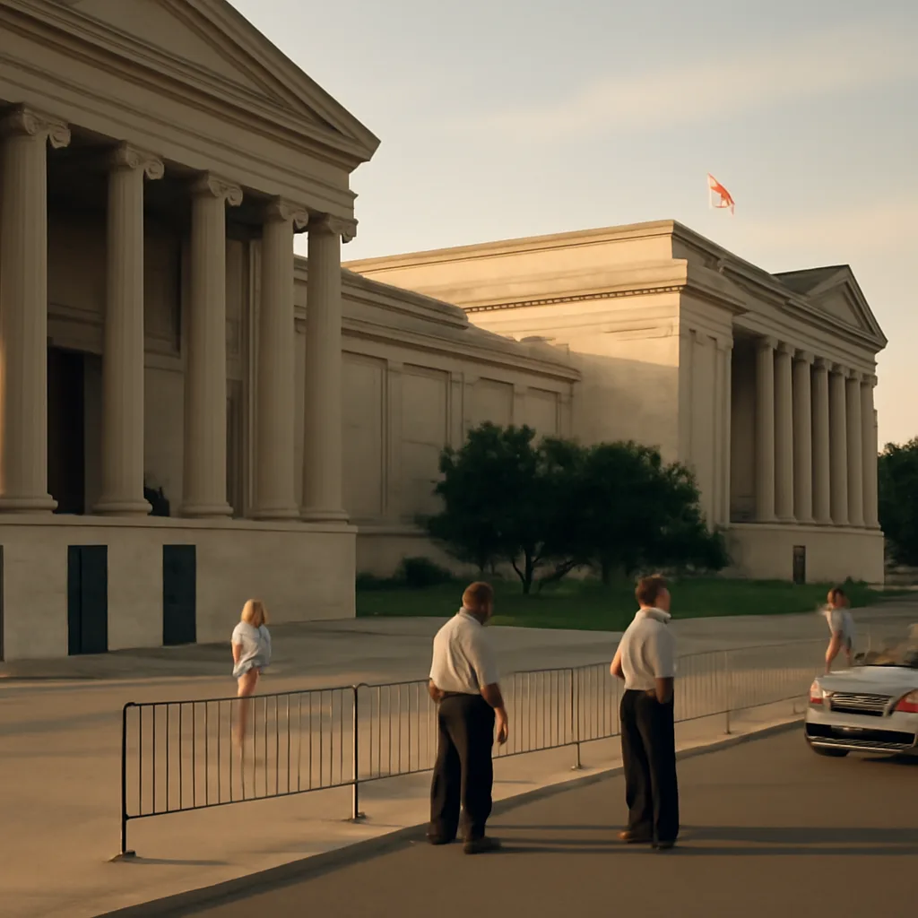 National Mall with closed Smithsonian museums and reduced visitor activity during a late-summer federal funding lapse; flags at some federal buildings visible.