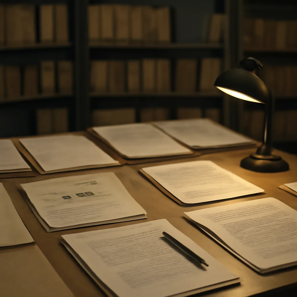 Stacks of declassified FBI file folders and typed documents spread on a table, dated from mid-20th century, with a government-issued cover sheet visible but no personal photographs.