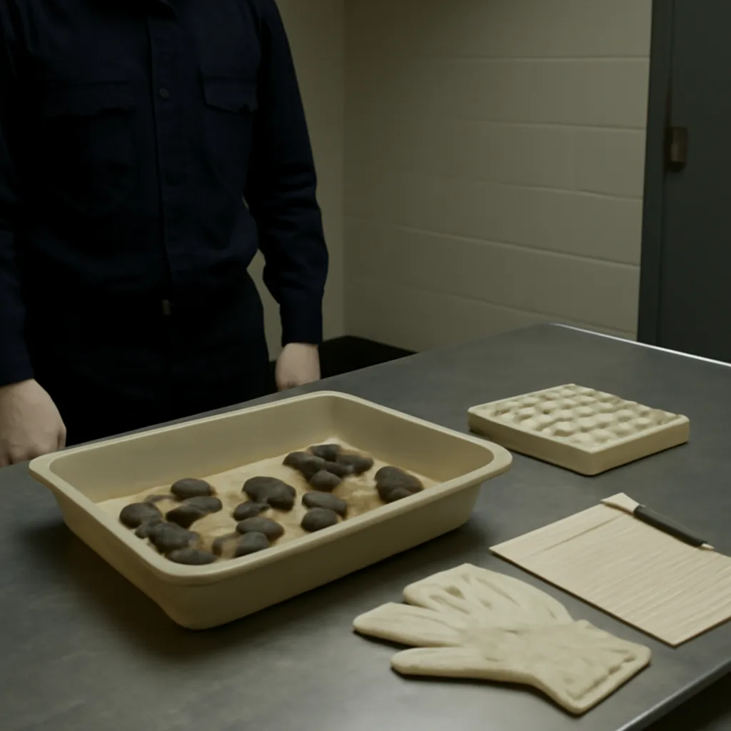 Several small freshwater turtles placed in a shallow containment tray on a table beside police evidence tags and gloves.
