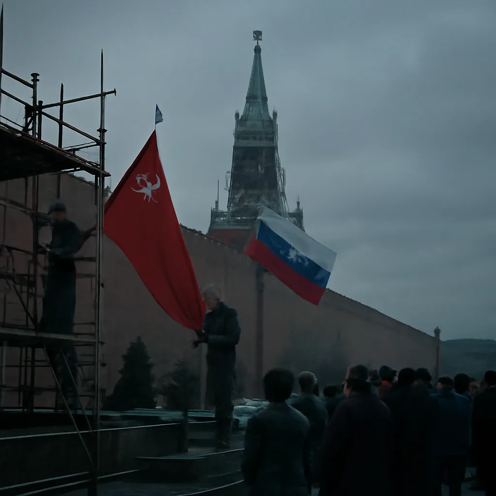 The Soviet flag being lowered from the Moscow Kremlin and replaced by the Russian tricolor on December 25, 1991, marking the end of the Soviet Union.